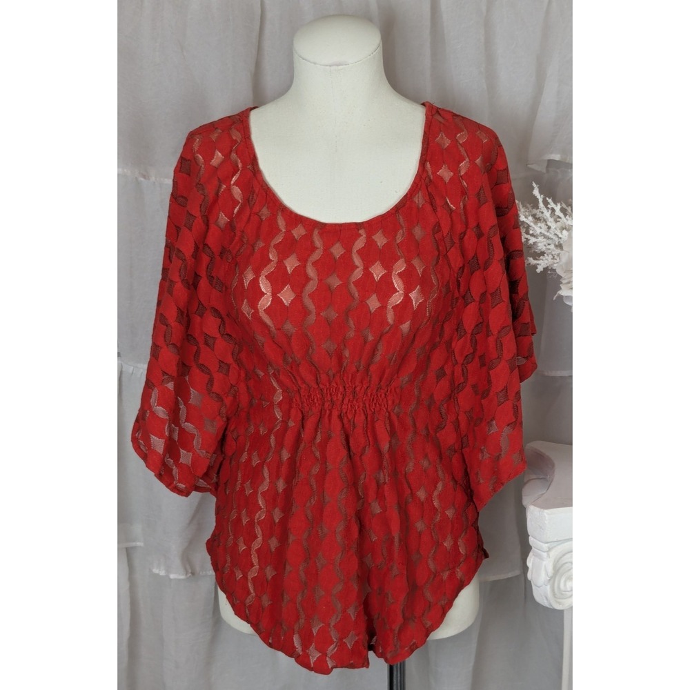 Anthropologie Rust Red Sheer Textured Kimono Tunic - Picture 2 of 9